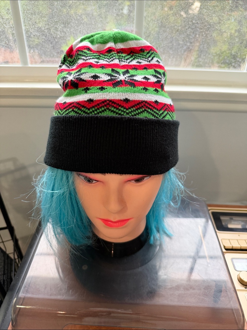 Beautiful Giant Isle Beanie Hat - Green, Red, White & Black